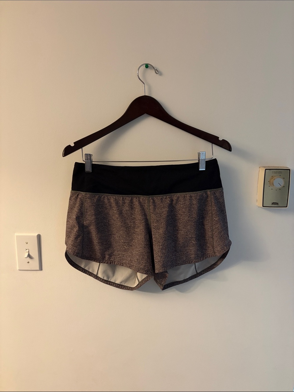 lululemon athletica Heathered Taupe Athletic Shorts with Black Waistband